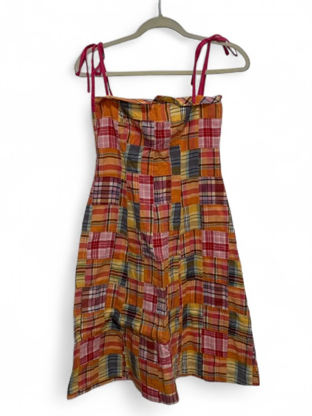 Vintage Ralph Lauren Patchwork Plaid Cotton Mini Dress - Pink, Orange & Blue - Picture 1 of 8